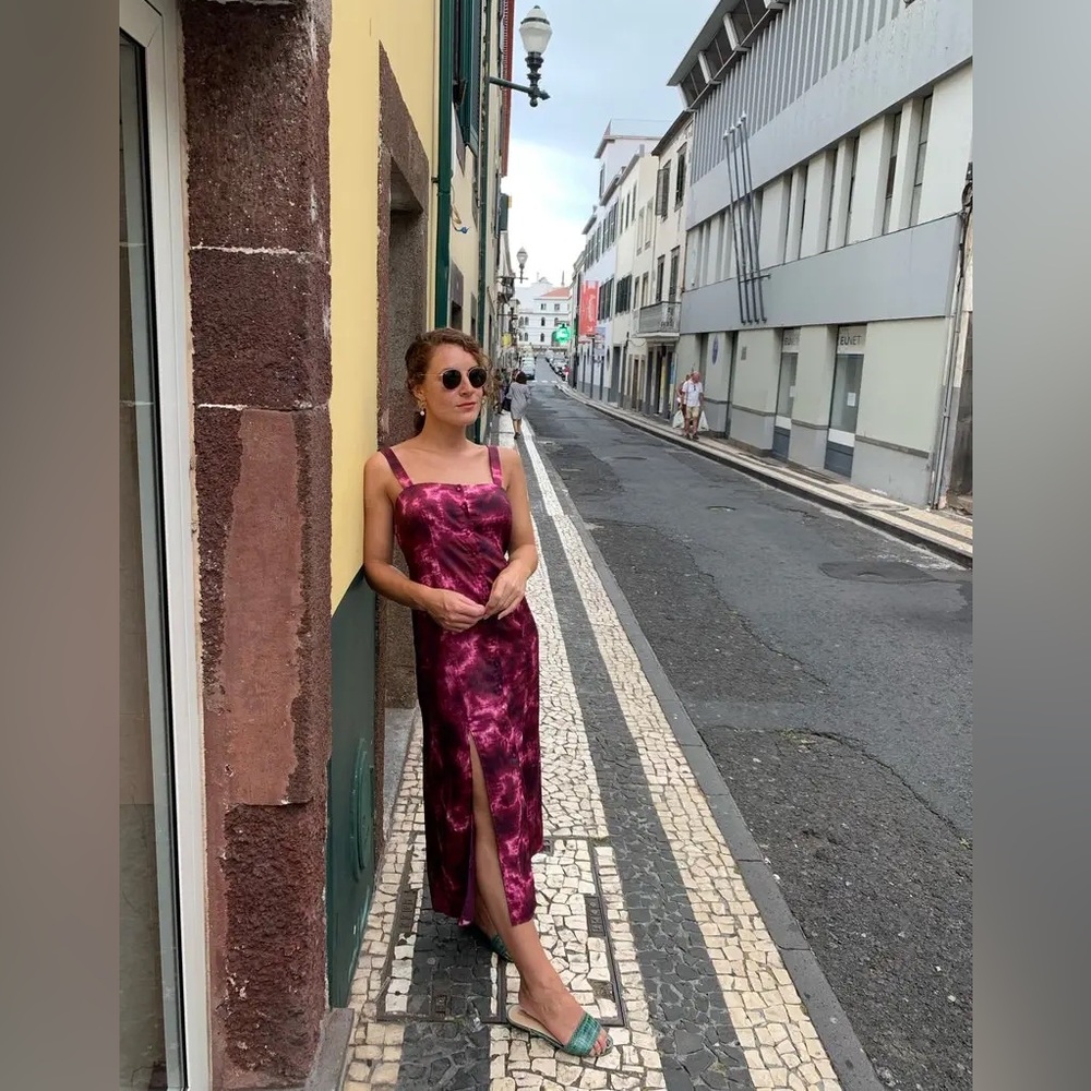 Cinq a Sept Pink Tie Dye Alexa Satin Midi Dress